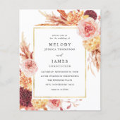 Budget Golden Burgundy Blush Pink Floral Weddensch (Voorkant)
