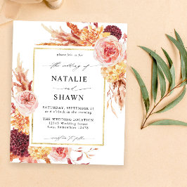 Budget Golden Burgundy & Blush Pink Floral Wedding Flyer
