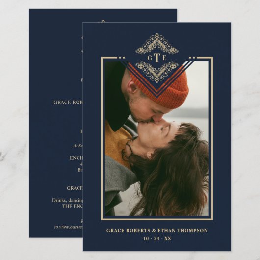 Budget Golden Flourish Classic Ornament Photo Navy (Voorkant / Achterkant)