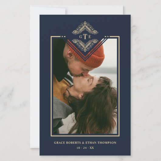 Budget Golden Flourish Classic Ornament Photo Navy (Voorkant)