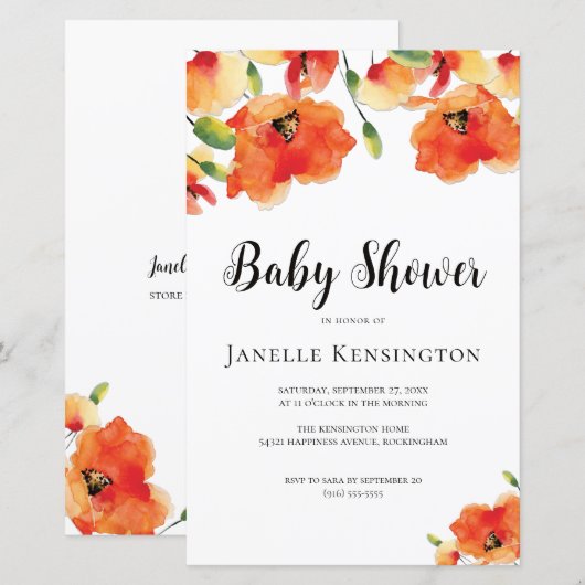 BUDGET Golden Poppy Baby shower Invitation (Voorkant / Achterkant)