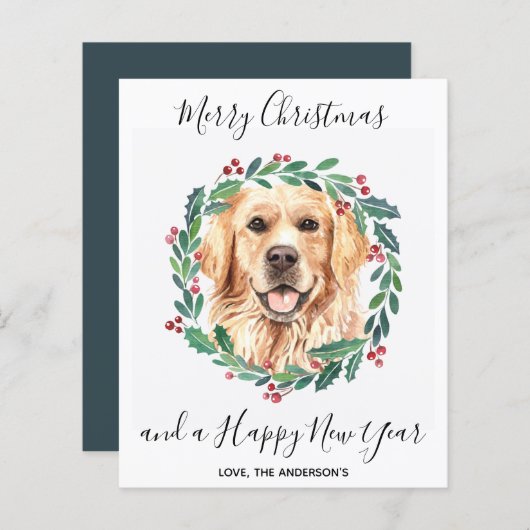 Budget Golden Retriever Dog Merry Kerstmis Kaart (Voorkant / Achterkant)