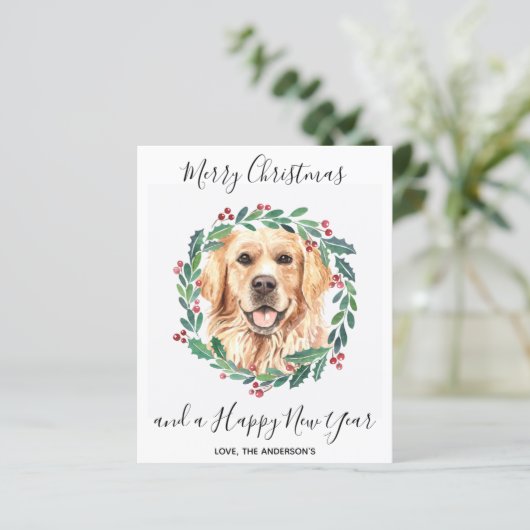 Budget Golden Retriever Dog Merry Kerstmis Kaart (Staand voorkant)