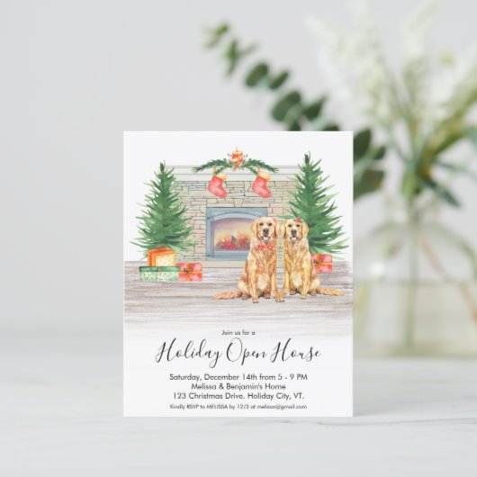 Budget Golden Retriever Holiday Open House Invite (Staand voorkant)