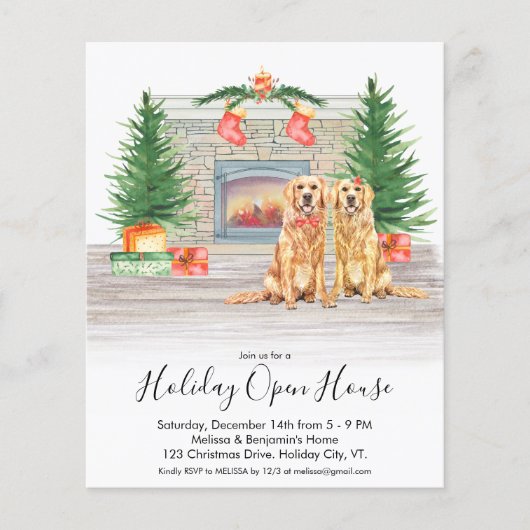 Budget Golden Retriever Holiday Open House Invite (Voorkant)