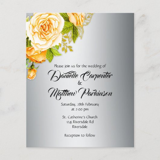 Budget Golden Rozen op Silver Wedding Invitation Flyer (Voorkant)