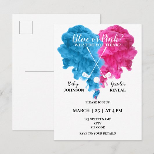 Budget golf gender onthullen uitnodiging (Voorkant / Achterkant)