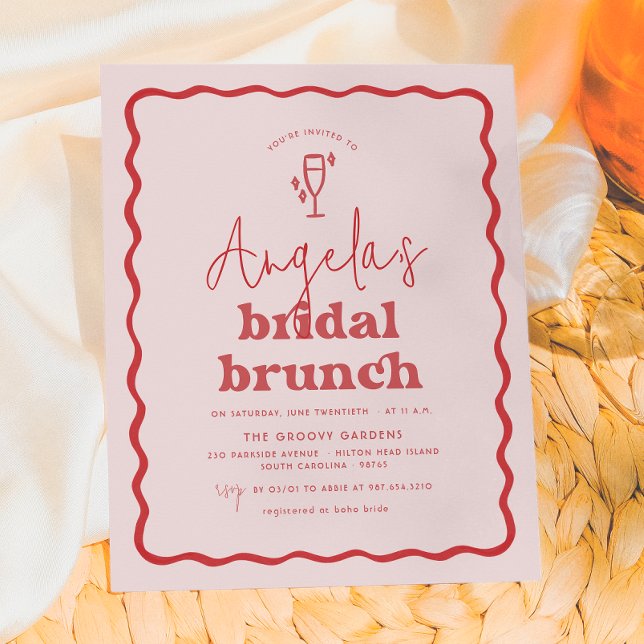 Budget Golf Retro Roze & Rode Groovy Bruids Brunch (Creator heeft geüpload)