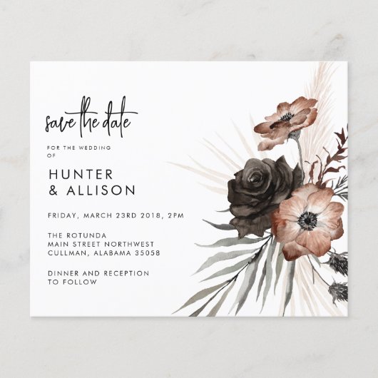 BUDGET Gothic Boho Save the Date Flyer (Voorkant)