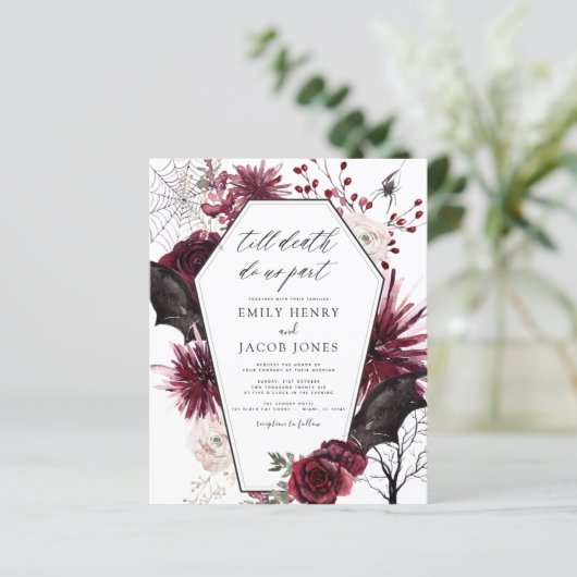 Budget Gothic Halloween Bruiloft Bourgogne Zwart (Staand voorkant)