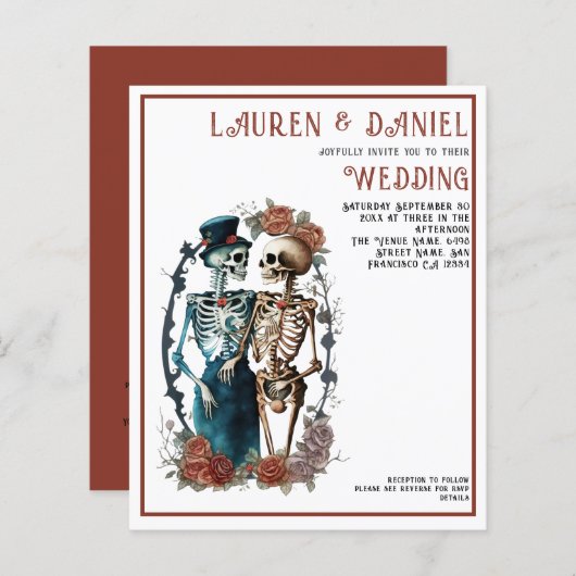 Budget Gothic Mooi Skelet QR Code Bruiloft (Voorkant / Achterkant)