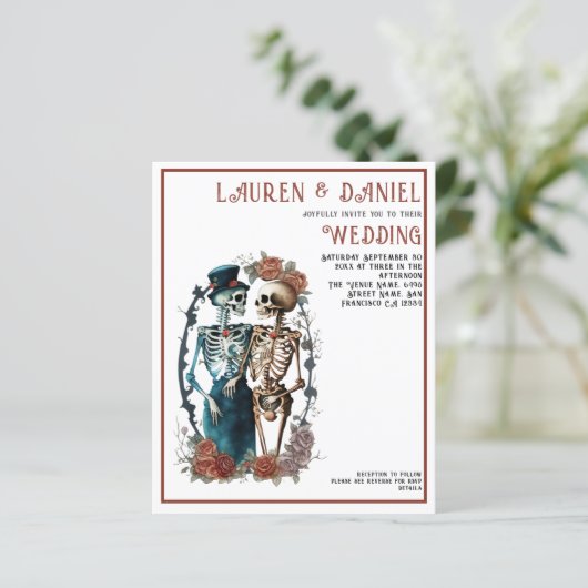 Budget Gothic Mooi Skelet QR Code Bruiloft (Staand voorkant)