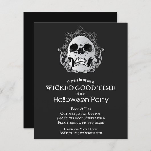 Budget Gothic Skull Halloween Party Invitation (Voorkant / Achterkant)
