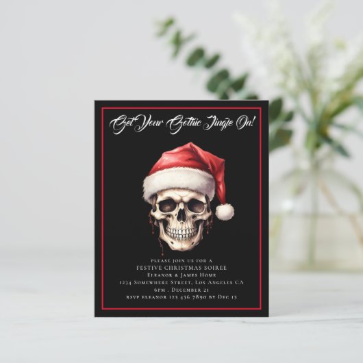 Budget Gothic Skull Kerstfeest Uitnodigen (Staand voorkant)