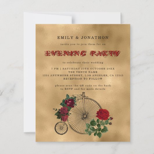 BUDGET Gothische fiets QR Wedding Evening Uitnodig (Voorkant)