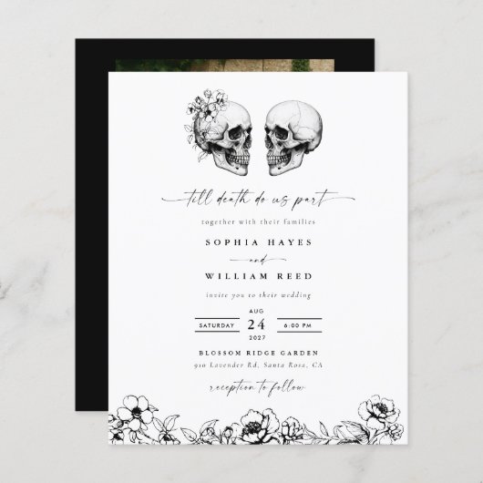 BUDGET Gotische schedel Hallowedding Retro bruilof (Voorkant / Achterkant)