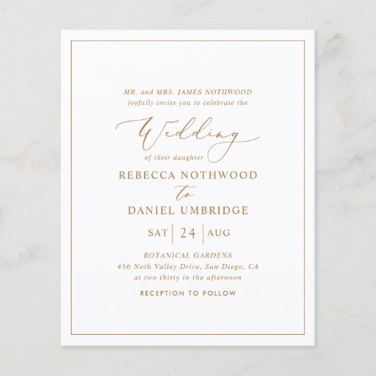 Budget Goud en Wit Elegante Bruiloft Uitnodiging (Voorkant)
