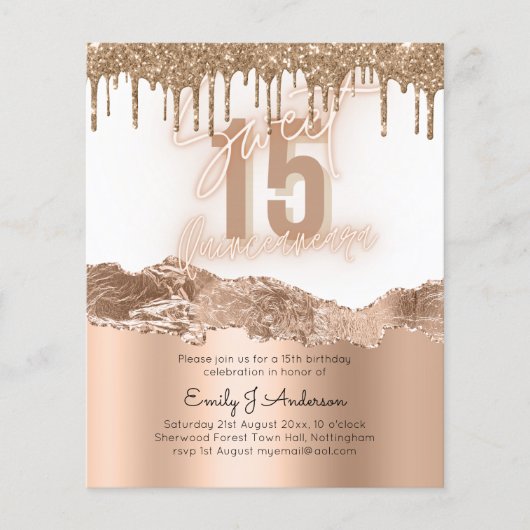 Budget Goud Folie Glitter Quinceanera 15e Flyer (Voorkant)