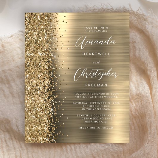 Budget Goud Glam Glitter Trouw Uitnodiging