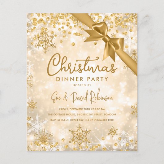 Budget Goud Glitter Kerst Winter Vakantie Uitnodig Flyer (Voorkant)