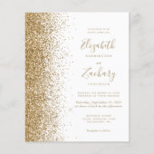 Budget goud glitters witte trouw uitnodiging (Voorkant)