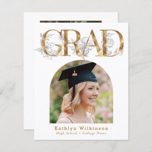 BUDGET Goud GRAD Bloemen 5 Foto Grad Uitnodiging (Voorkant / Achterkant)