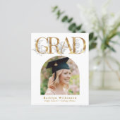 BUDGET Goud GRAD Bloemen 5 Foto Grad Uitnodiging (Staand voorkant)