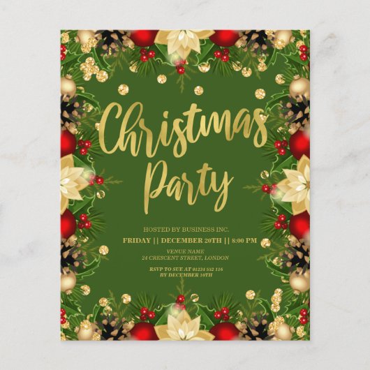 Budget Goud Groene Kerstmis Zakelijke Uitnodiging Flyer (Voorkant)