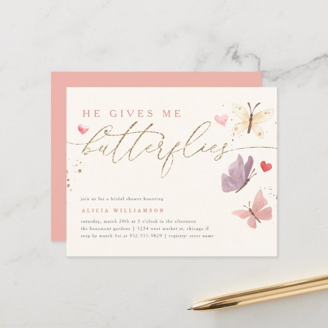 Budget goud hij geeft me vlinders Vrijgezellenfees (Voorkant / Achterkant in situ)