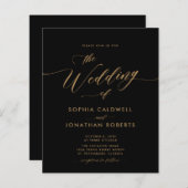 Budget Goud Kalligrafie Zwart Bruiloft Uitnodigen (Voorkant / Achterkant)