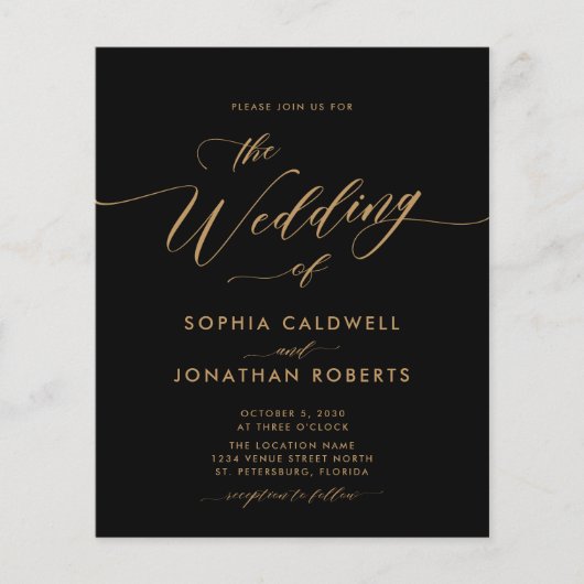 Budget Goud Kalligrafie Zwart Bruiloft Uitnodigen (Voorkant)