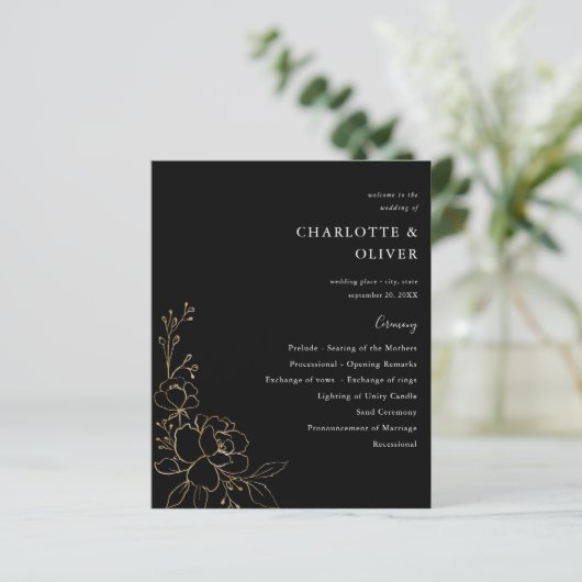 Budget Goud Land Bloemen Huwelijksceremonie Progra (Staand voorkant)
