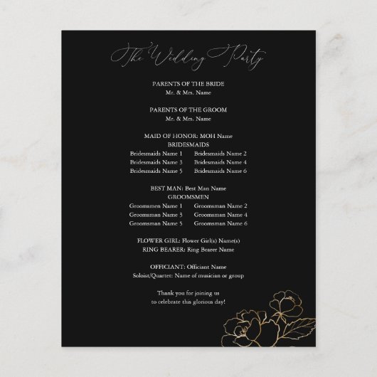 Budget Goud Land Bloemen Huwelijksceremonie Progra (Achterkant)