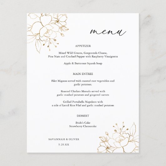 Budget Goud Land Bloemen Menu (Voorkant)