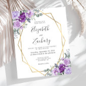 Budget Goud Lijst Paarse Bloemen Huwelijksuitnodig