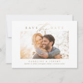 Budget Goud Moderne Calligraphy Script Foto Save The Date (Voorkant)