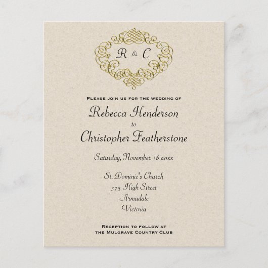 Budget Goud Monogrammed Crest Bruiloft Uitnodiging Flyer (Voorkant)