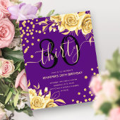 Budget Goud Paarse Bloemen Glitter 30e Verjaardag Flyer