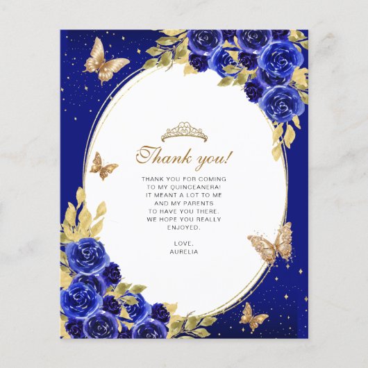 BUDGET Goud Royal Blue Vlinder Quinceañera Foto (Voorkant)