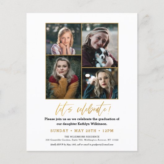 BUDGET Goud Script 5 Foto Afstuderen Invitation (Achterkant)