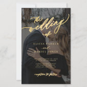 Budget goud script QR foto trouwuitnodiging (Voorkant)