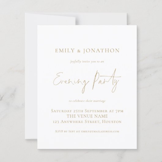 Budget Goud Script Trouw Avond Feest Uitnodiging (Voorkant)
