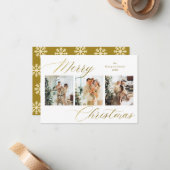 Budget Goud Script Vrolijk Kerstmis Fotocollage Notitiekaartje (Voorkant / Achterkant in situ)
