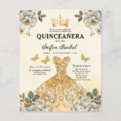 Budget Goud Tweetalig Spaans Quinceanera Flyer (Achterkant)