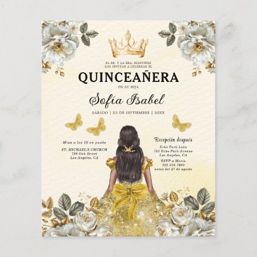 Budget Goud Tweetalig Spaans Quinceanera Flyer (Achterkant)