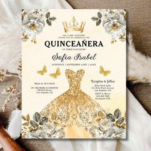 Budget Goud Tweetalig Spaans Quinceanera Flyer