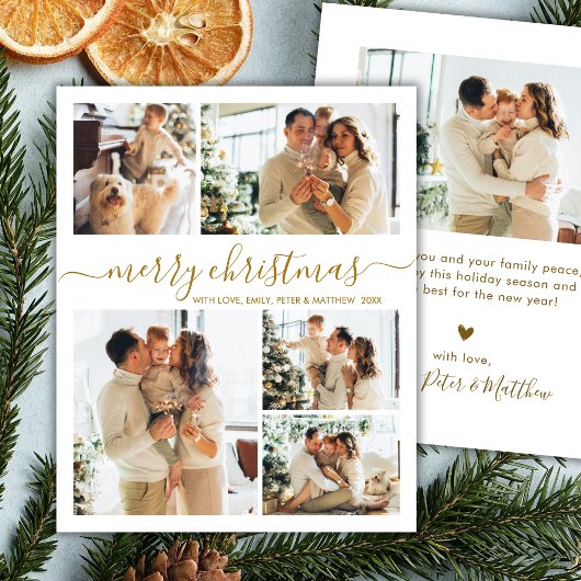 Budget Goud wit 5 Foto Collage Kerstkaart