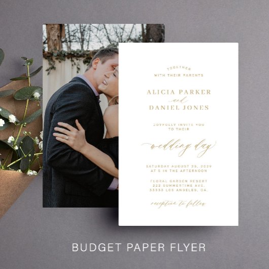Budget goud wit foto bruiloft uitnodiging flyer
