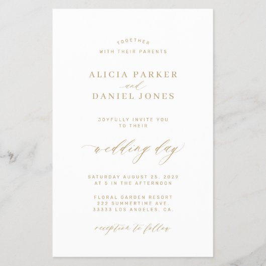 Budget goud wit foto bruiloft uitnodiging flyer (Voorkant)