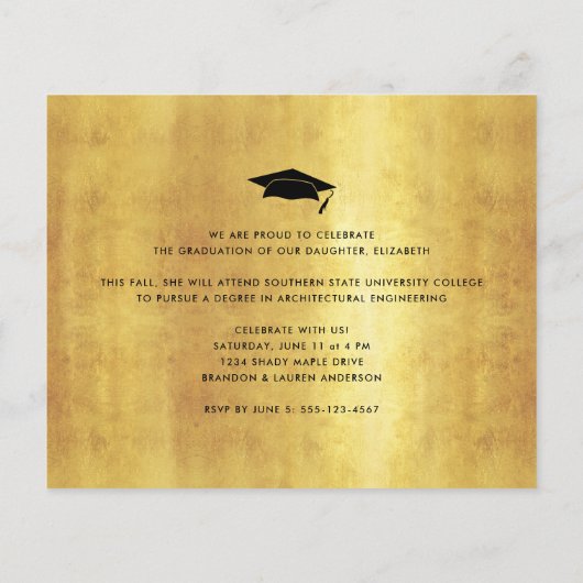 Budget Goud Wit Foto Pet Afstuderen Uitnodiging (Achterkant)